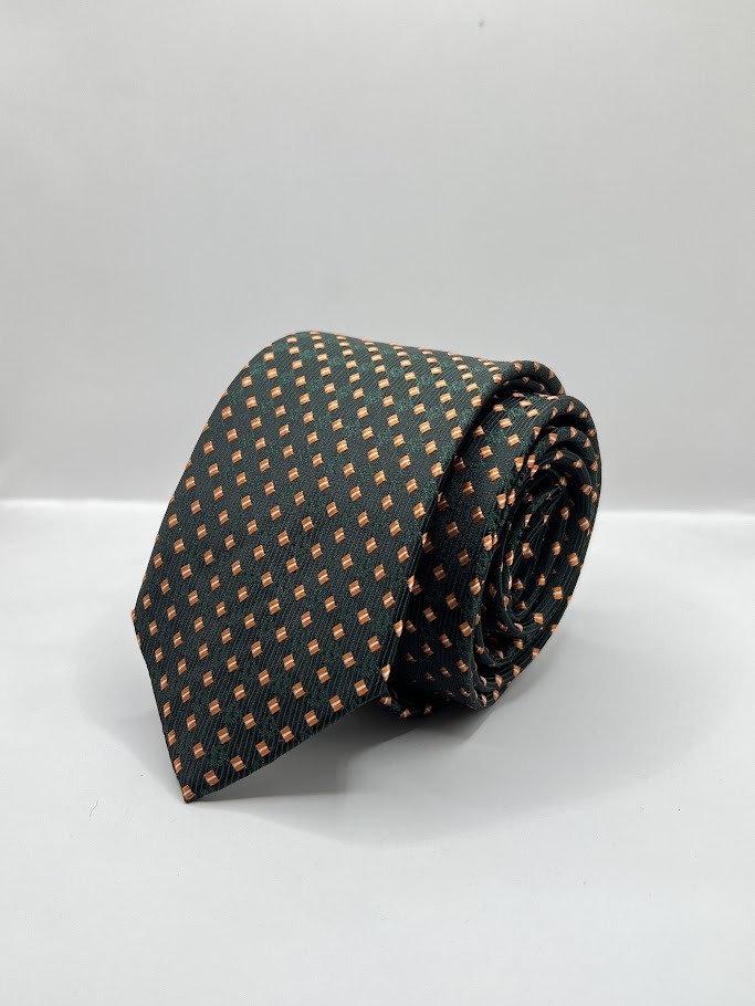 Gravata Verde Musgo Pontos Salmão, modelo Nº 20